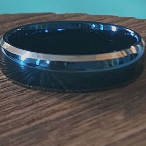 Tungsten Carbide Domed Wedding Band Sz 12-Beautiful Deep Blue & Silver-Like New! - Picture 5 of 12